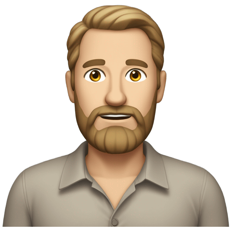 middle aged english man, short slicked back hair dark blonde, dark blonde medium length size full beard, in a smart unbuttoned shirt. emoji