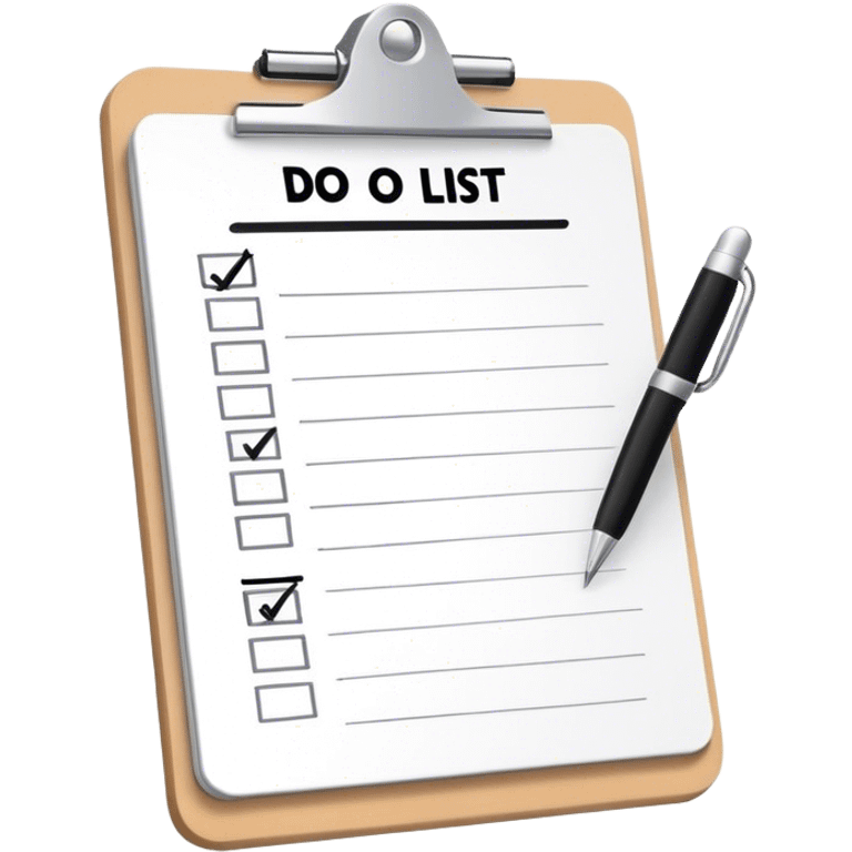 White to do list with black writing and white clip board emoji