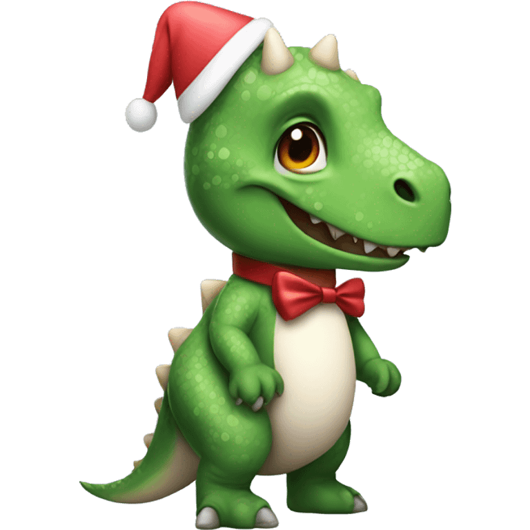 a dinosaur wearing half a santa outfit and half a easter bunny outfit emoji