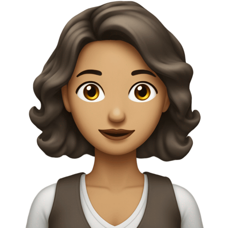 Chica peli negra, cabello por los hombros, ondulado, morena, ojos cafés emoji