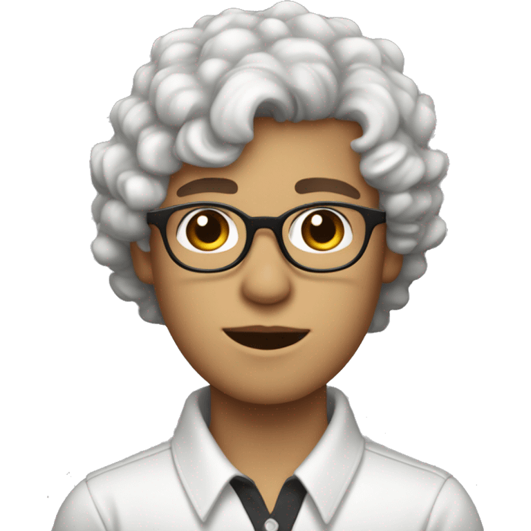 Dark-brown semi-curly hair white boy, with round glasses, semi thick lips, and triangle head shape emoji