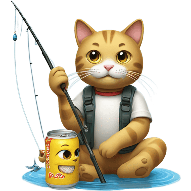 cat going fishing drinking beer emoji