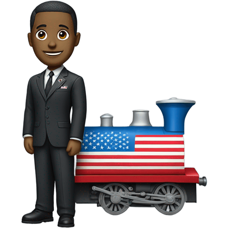 Thomas in a train body wearing a suit with an American flag pin on it emoji