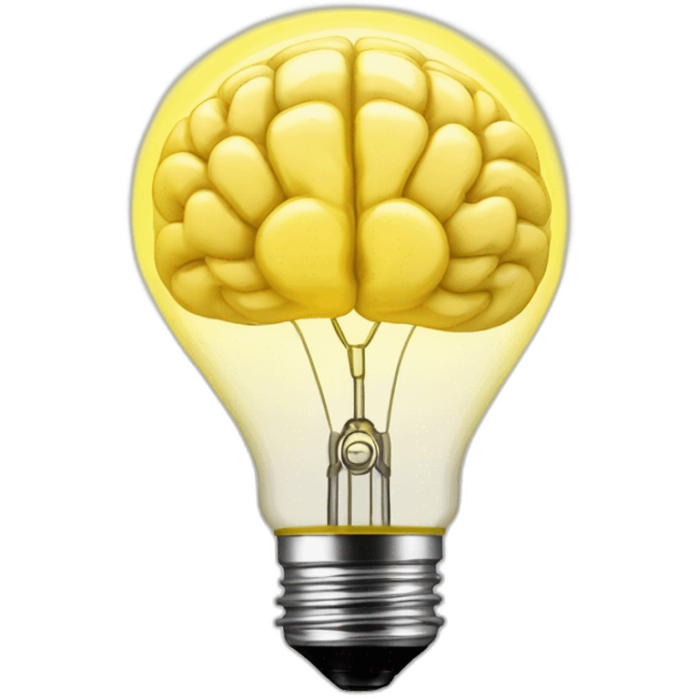 yellow Light bulb with the filament in the shape of a brain emoji