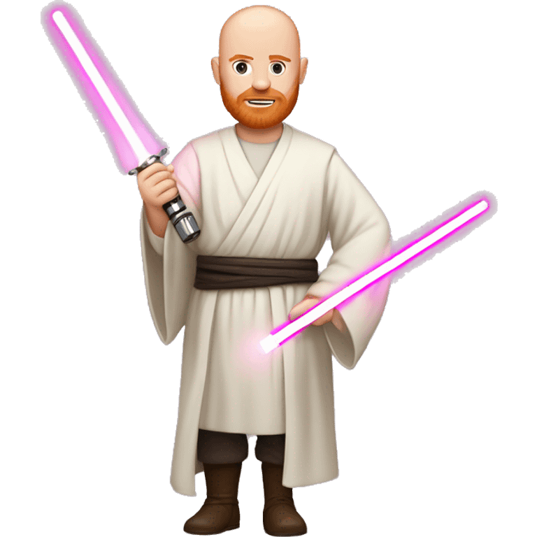 Full body Star Wars bald ginger bearded chubby man holding pink light saber emoji