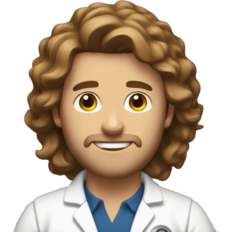 male physical therapist with brown wavy hair and white coat emoji