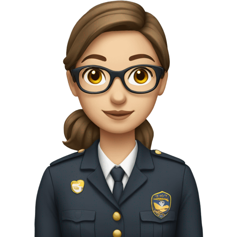 Pretty girl in uniform with brown hair and clear glasses  emoji