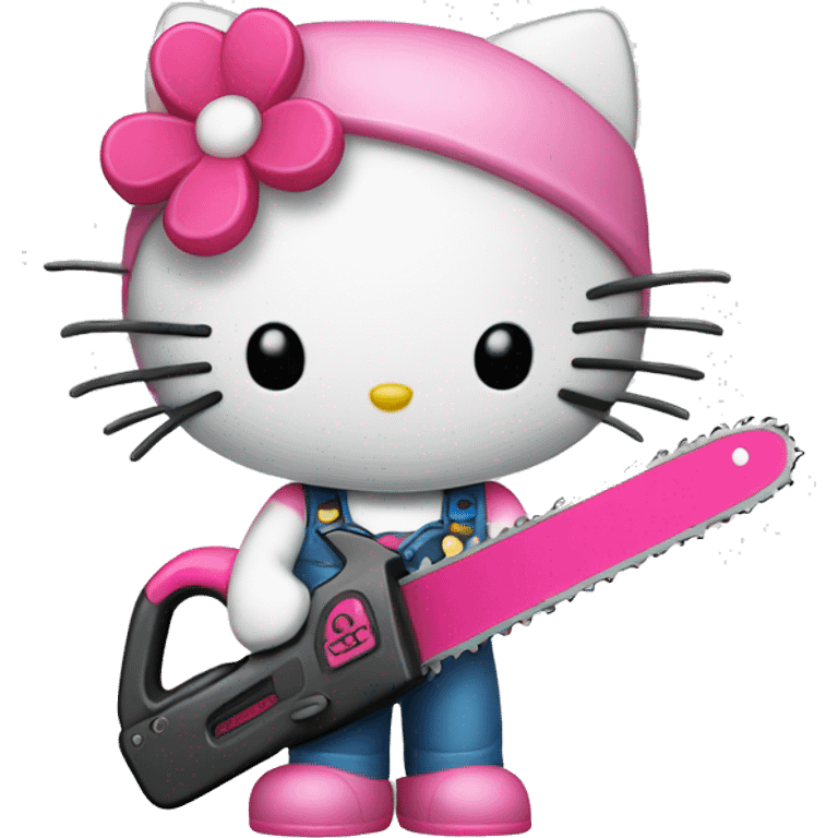 hello kitty holding a pink chainsaw emoji