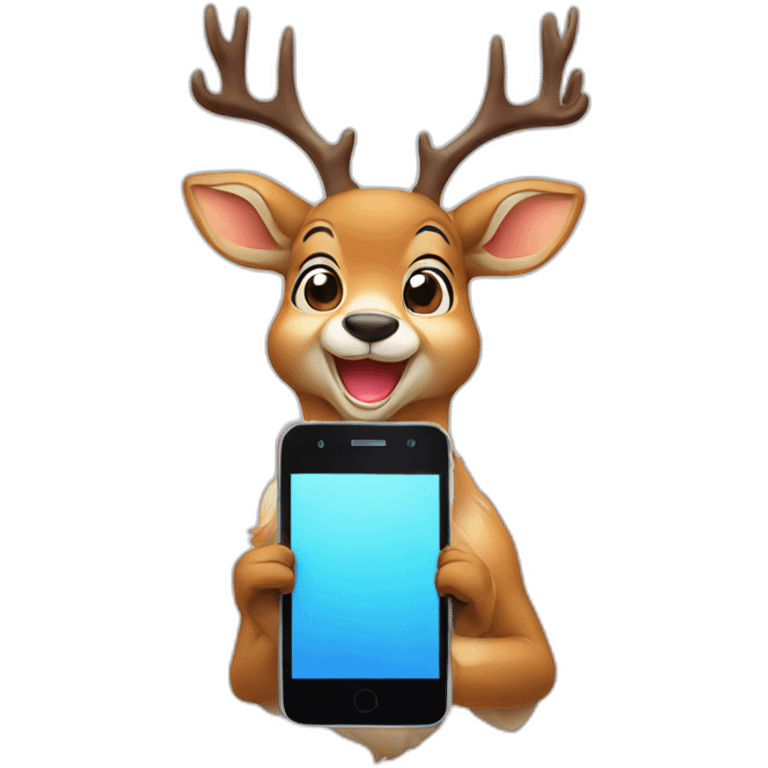 Happy deer with smartphone emoji