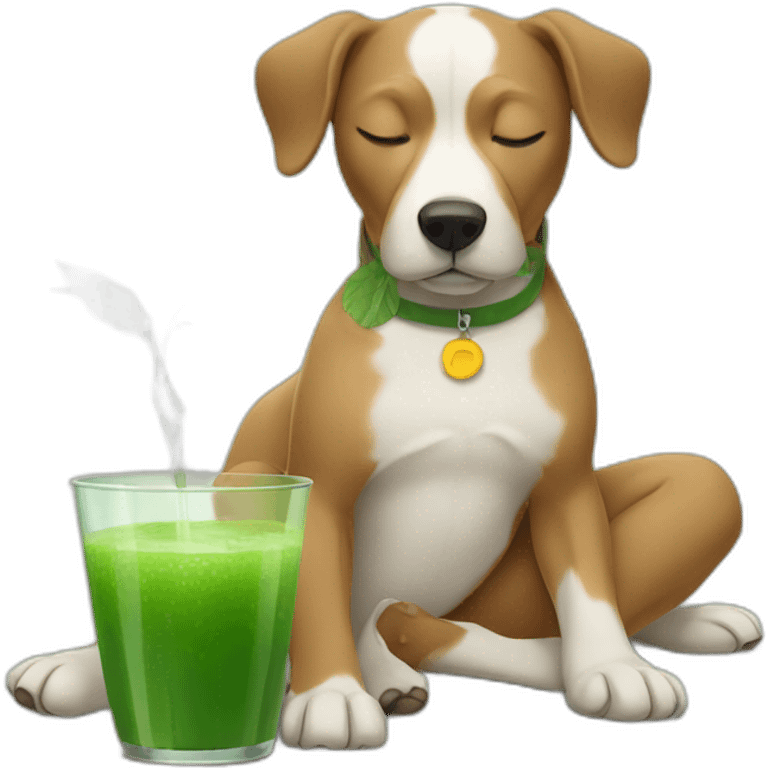 meditating dog drinking green juice with eyes closed emoji