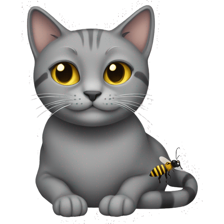 Grey cat with a bee emoji