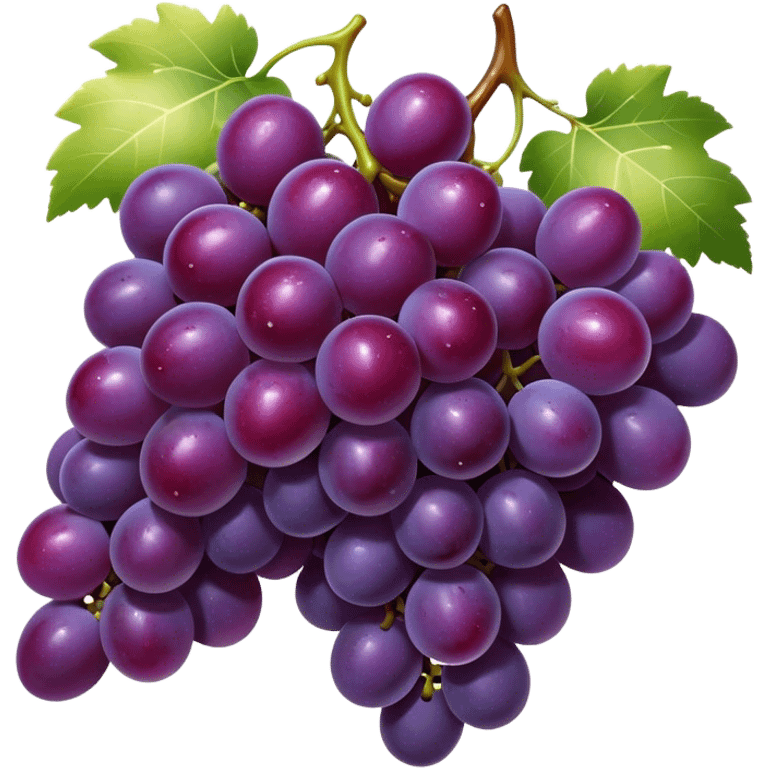 Cinematic glossy purple grapes, plump and dewy, gathered in a beautiful cluster, deep rich hues, ultra-detailed, fresh and juicy, soft glowing light. emoji