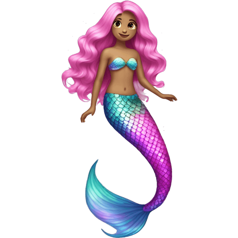 Iridescent mermaid tail full body long hair pink emoji