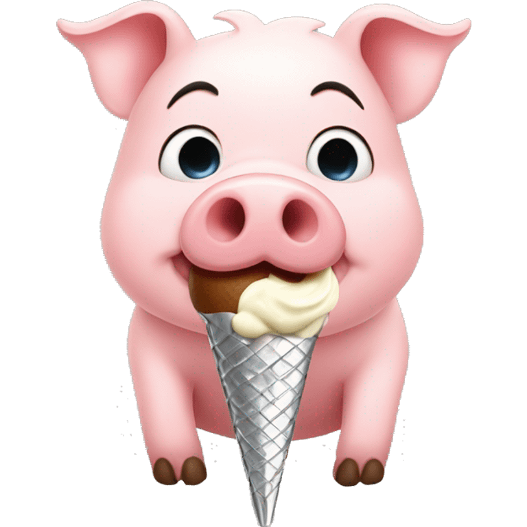 Pig eating ice cream with fork emoji