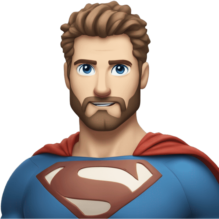 White superman, redish hair, blue eyes, redish brownish facial hair, very handsome, scruffy beard, body posing emoji