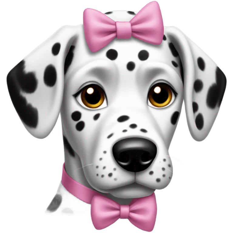 a  Dalmatian with all black ears wearing a pink bow emoji