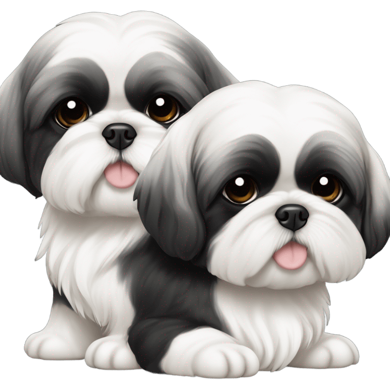 Shitz Tzu Beautiful big faces two black with white Puppies emoji