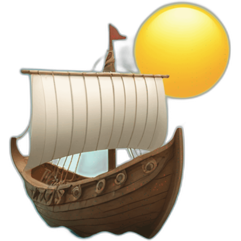 viking ship on the ocean with blue sky and sun in background emoji