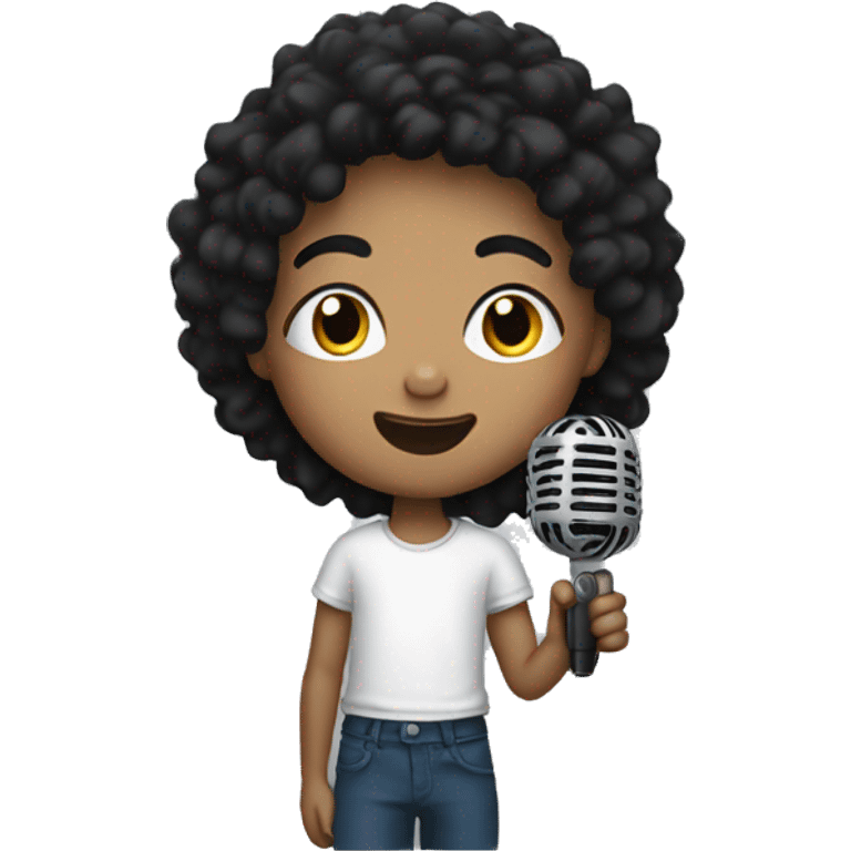 Kid with black hair holding a microphone  emoji