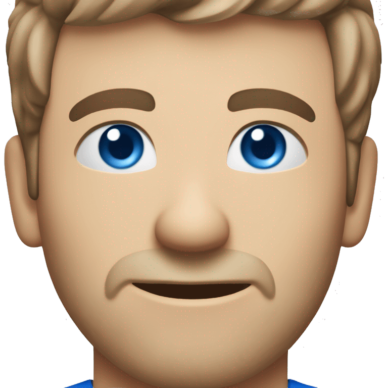 A head and shoulders shot of a 33 year old Caucasian man, with short brown hair, with none facial hair,   with blue eyes wearing a t-shirt. emoji