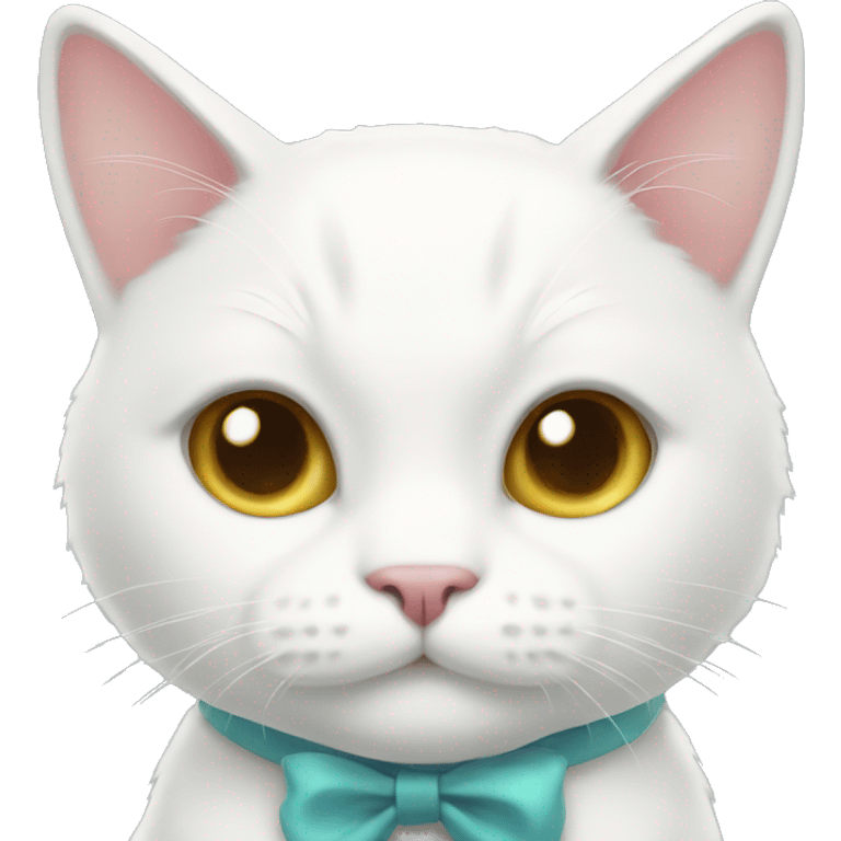 A white cat with a bow smiling emoji