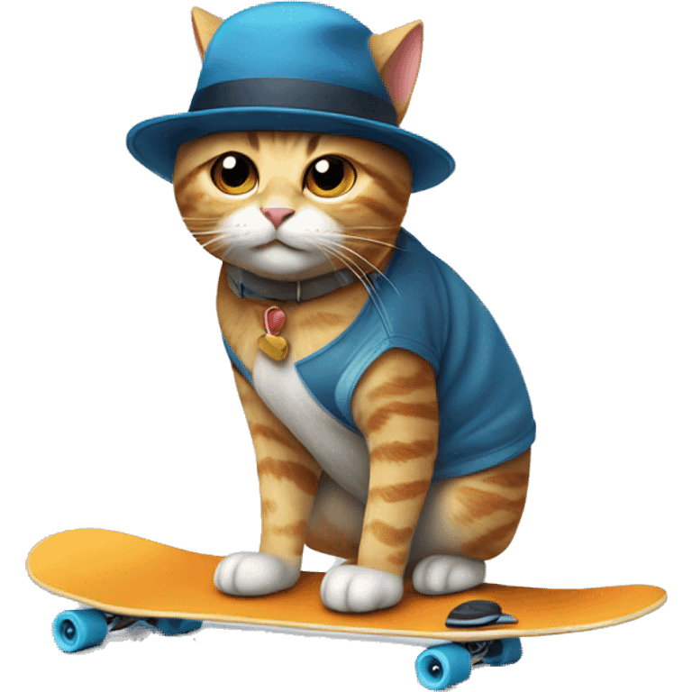 cat riding skate board with a hat emoji