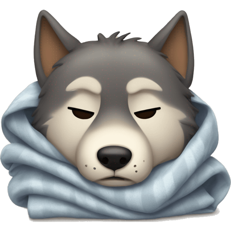 Sleepy wolf under blanket emoji