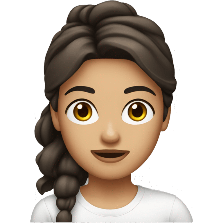 bitmoji apple, brunette woman, hazel eyes, dark hair, white t-shirt emoji