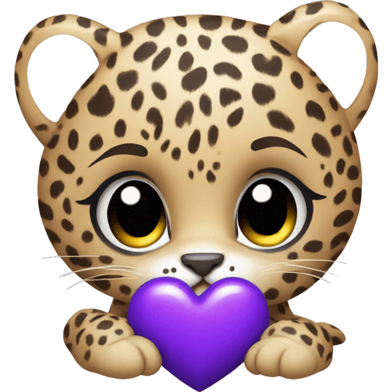 Baby leopard holding a purple heart  emoji