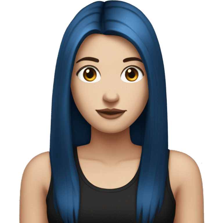 white girl with long straight dark blue hair wearing black tank top emoji