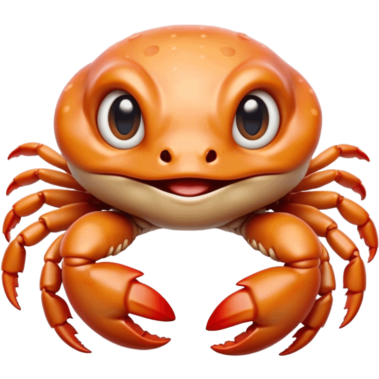 Cinematic Cute Baby Crab Portrait Emoji, Head tilted playfully and inquisitively, featuring an adorably small form with a delicately patterned carapace, round, sparkling eyes, and tiny, endearing pincers, Simplified yet irresistibly adorable features, highly detailed, glowing with a warm, friendly coastal glow, high shine, affectionate and lively, stylized with a touch of seaside whimsy, soft glowing outline, capturing the essence of a mischievous yet loving baby crab that seems as if it could pinch its way out of the screen into your arms! emoji