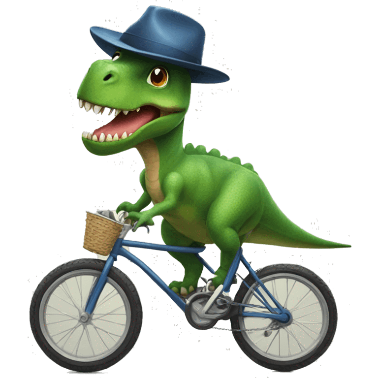 Dinosaur riding a bike with a cool hat on  emoji