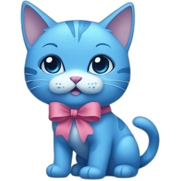 Blue cat with a bow cute emoji