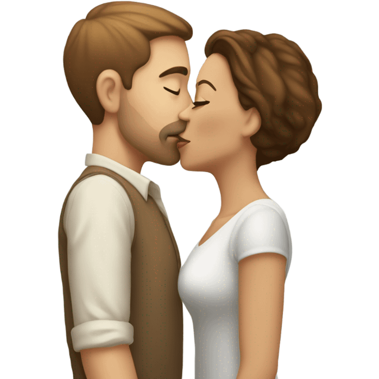 Light skin woman with brown hair kissing white man emoji