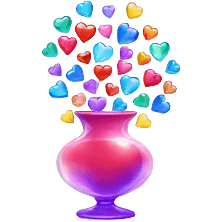 A crystal vase with colorful hearts flying out of it emoji