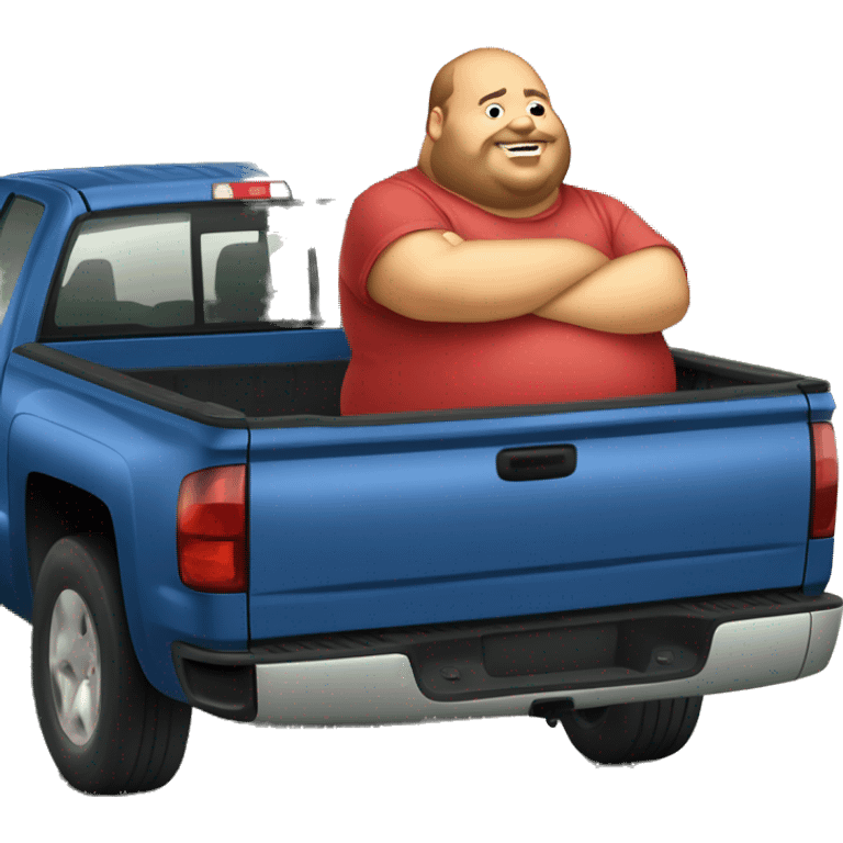 Extremely fat man sitting in the truck  bed of a 2006 Chevy Silverado  emoji