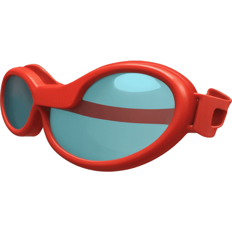 swimming goggles with red frame，cat-eye or spindle-like form， curved oval shape emoji