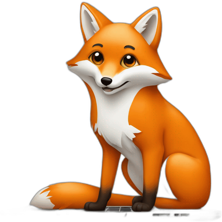 An orange fox sits at a laptop  emoji