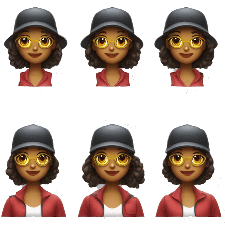 Une fille aux cheveux noirs lisses portant une casquette rouge et une lunette, elle est mignonne et sa joue est plus grande que la norme emoji