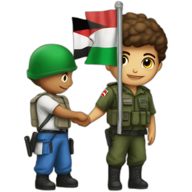 A little boy with Palestine flag and Israel solider arrest emoji