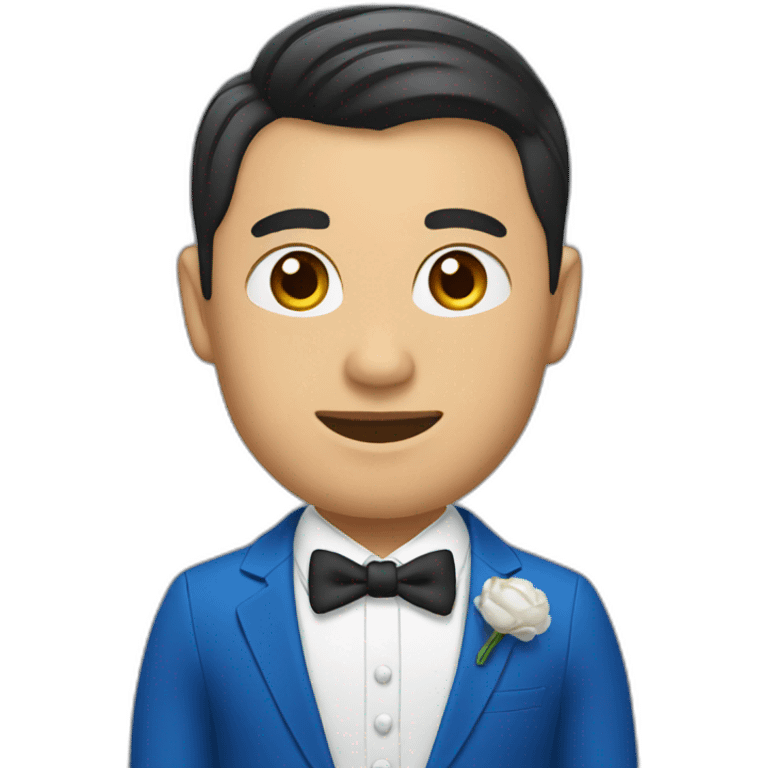 an asian groom with a blue suit emoji