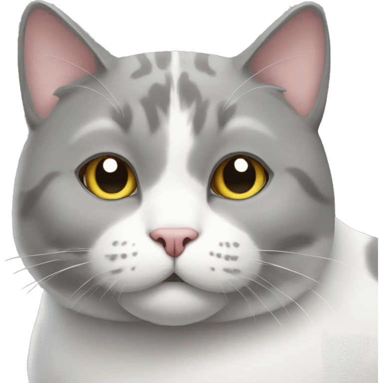 fat gray and white cat. he has a white face and a gray spot on his chin emoji