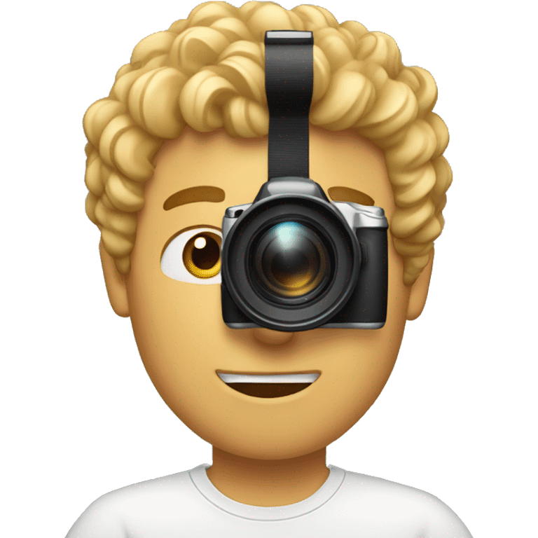 A guy with blond-brown curl hairs with a camera in his hand  emoji