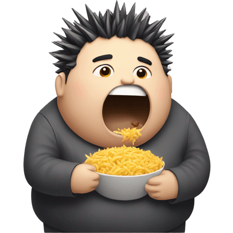 draw a obese person with spiky hair eating emoji