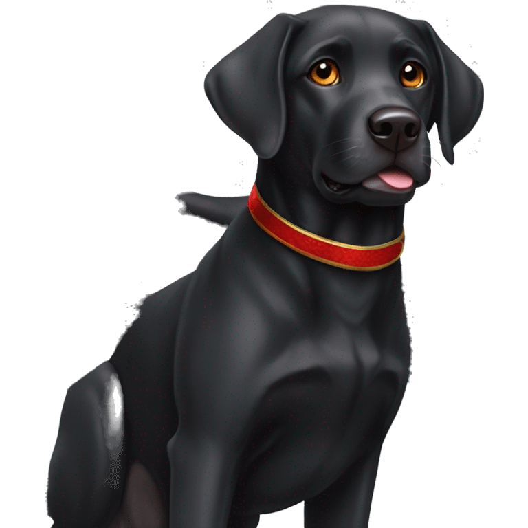 black labrador dog with hazel eyes and red collar and dragon wings emoji