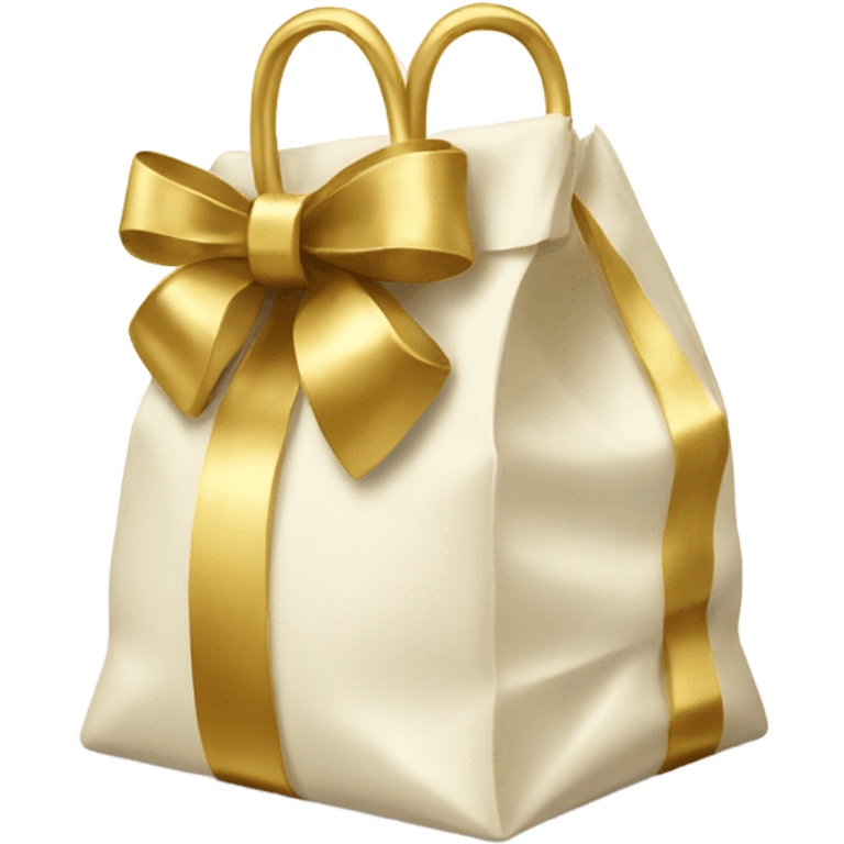 Ivory Gift bag tied with gold bow  emoji