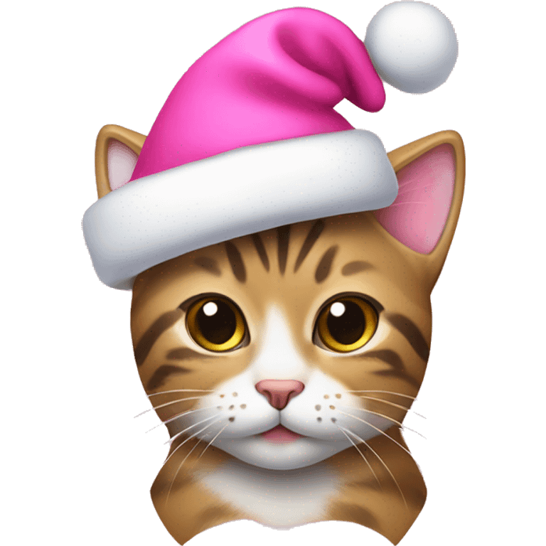 Cute tabby cat with pink Christmas hat  emoji