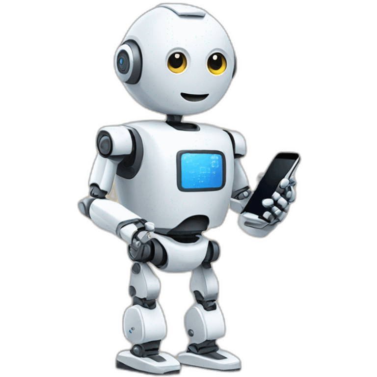 A robot holding a smartphone, showcasing the integration of technology into everyday life  emoji