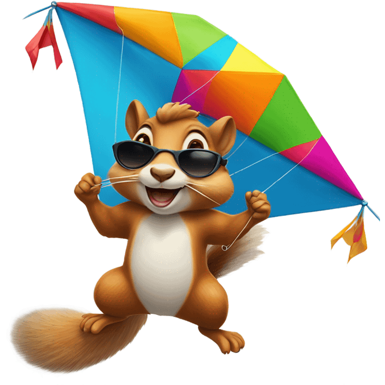 A squirrel flying a kite with sunglasses on emoji