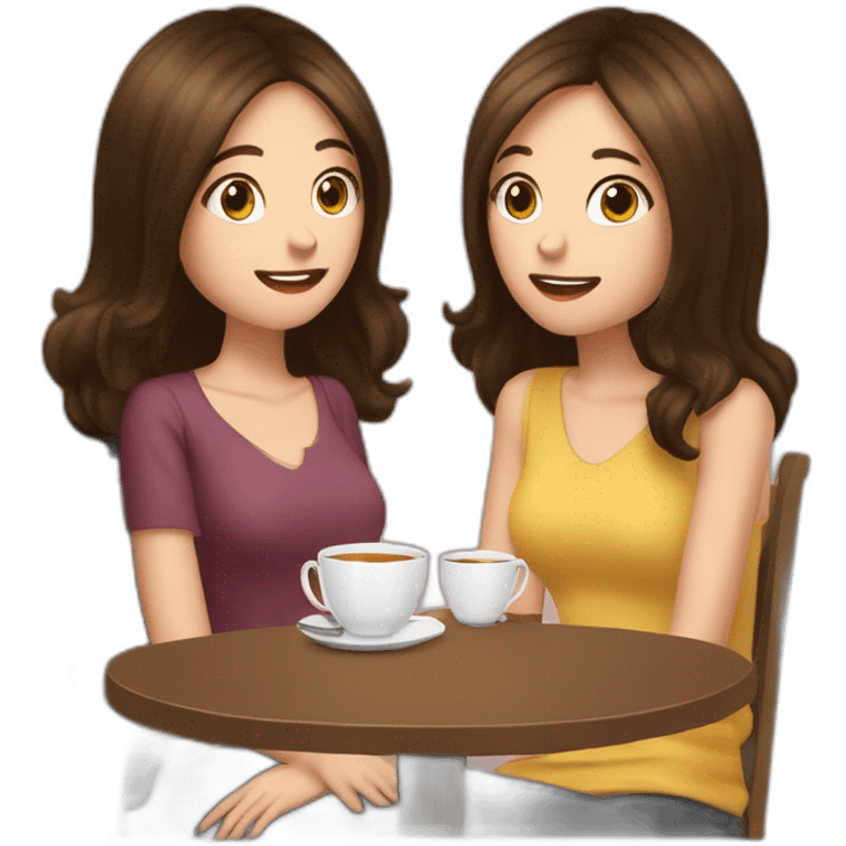 gossip over tea two girl friend (brunette and brown-haired ) emoji